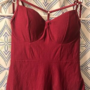 Bozzolo Burgundy Corseted Top Mini Dress w/Straps and Structured Cups & Zipper
